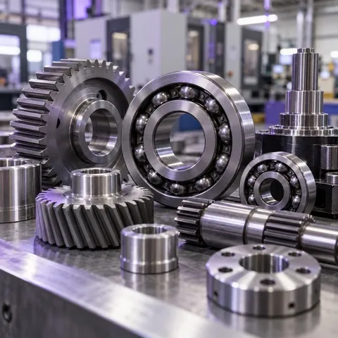 Üretim ortamında metal dişliler ve rulmanlar